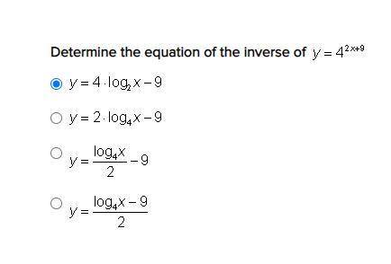 Determine the equation of the inverse of y=4^2x+9