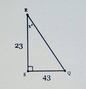 In QRS, the measure of angle S=90°, SQ = 43 feet, and RS = 23 feet. Find the measure of ∠R to the n