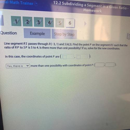 Like segment RS passes through R(-3,1) and S(4,3). Find the point P on line segment RD such that th