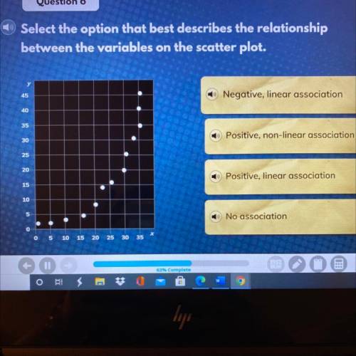 Question 6

Select the option that best describes the relationship
between the variables on the sc