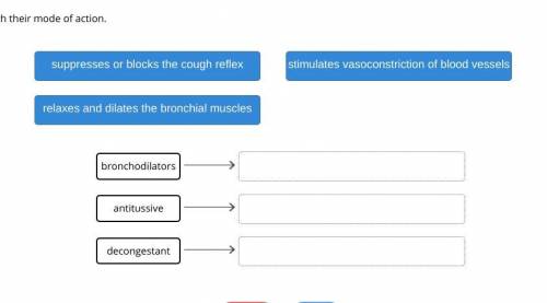 Match the given drugs with their mode of action.

suppresses or blocks the cough reflex
stimulates