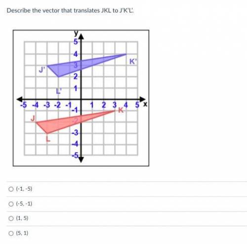 8TH GRADE MATH QUESTION HELP! Describe the vector that translates JKL to J’K’L’.
