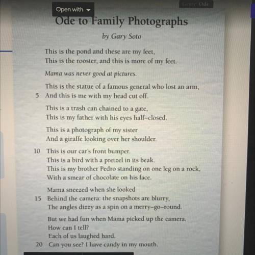 PLEASE HELP I WILL MARK BRAINLIEST

This poem explores a relationship between photographs and
memo