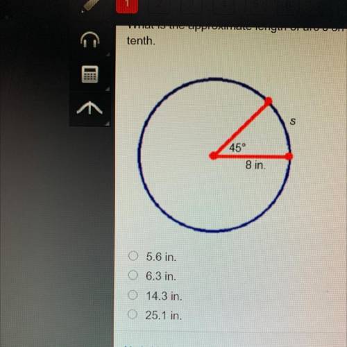 What is the approximate length of arc S on the circle below? Use 3.14 for pi. Round your answer to