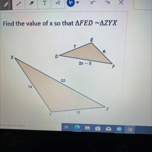 Find the value of x so that FED ~ZYZ 
need help asap