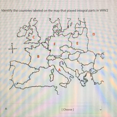 Identify the countries labeled on the map that played integral parts in WW2