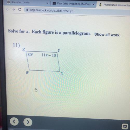 Solve for x.parallelogram 
Plz show steps so I can learn