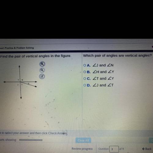 Which pair of angles are vertical angles