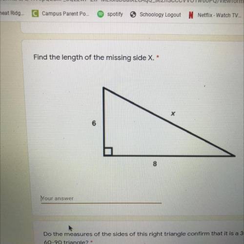 Find the length of the missing side x ... please help me