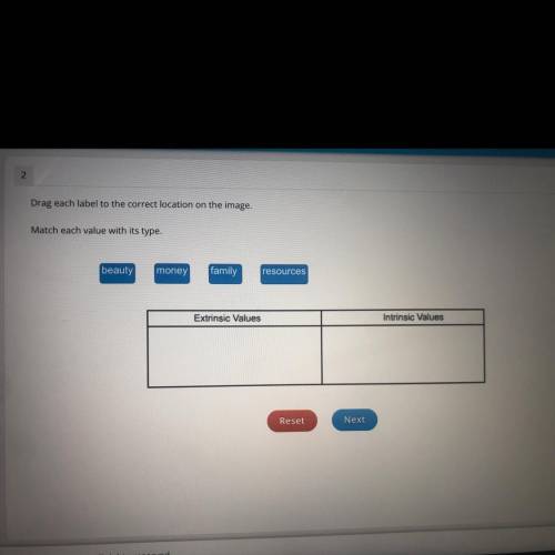 Match each value with its type (beauty,money,family, resources)