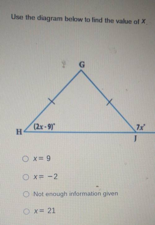 Use the diagram below to find the value of X G (2x -9) ​
