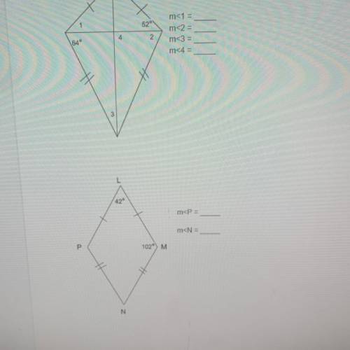 Find the measures of the missing angles in each kite.