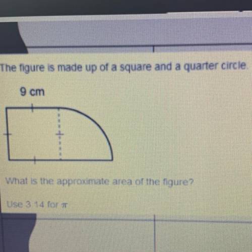 The figure is made up of a square and a quarter circle.

9 cm
What is the approximate area of the