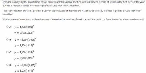 Brandon is analyzing the profits from two of his restaurant locations. The first location showed a