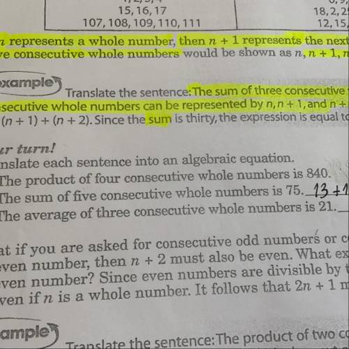 The average of three consecutive whole numbers is 21, need help asap