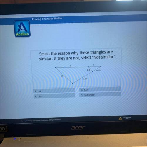 Select the reason why these triangles are not similar . If they are not select Not similar