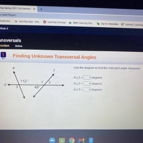 E

Use the diagram to find the indicated angle measures.
m21 =
degrees
1120
1
2
d
m22=
degrees
3
4