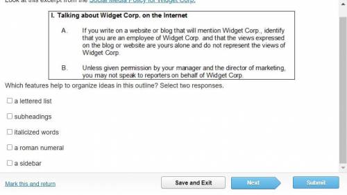 Look at this excerpt from the Social Media Policy for Widget Corp.

Which features help to organiz