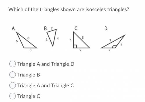 Which of the triangles shown are isosceles triangles?