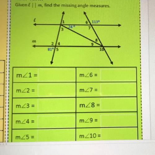 Please help! Given L m find the missing angle measure