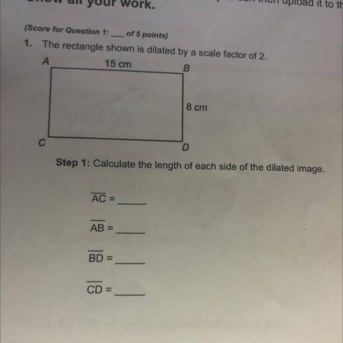 Help

the rectangle shown is dilated by a scale factor of 2
calculate the length of each side of t