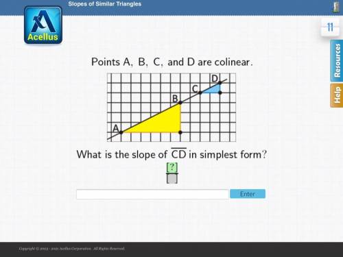 Points A, B, C, and D are colinear.
What is the slope of CD in simplest form?