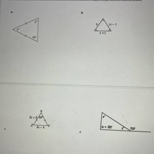 Find the missing variables for each triangle...