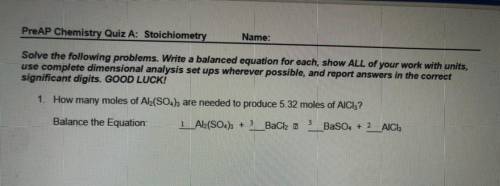 How many moles of AI2(SO4)3 are needed to produce 5.32 moles of AICI3 ?