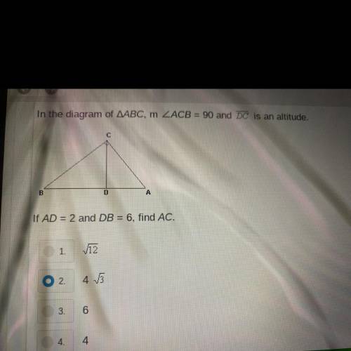 If AD = 2 and DB = 6, find AC.
