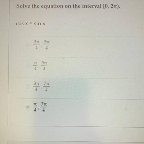 Solve the equation on the interval.