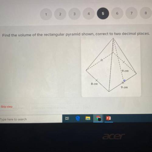 Find the volume of the rectangular pyramid shown, correct to two decimal places. Please help it’s f