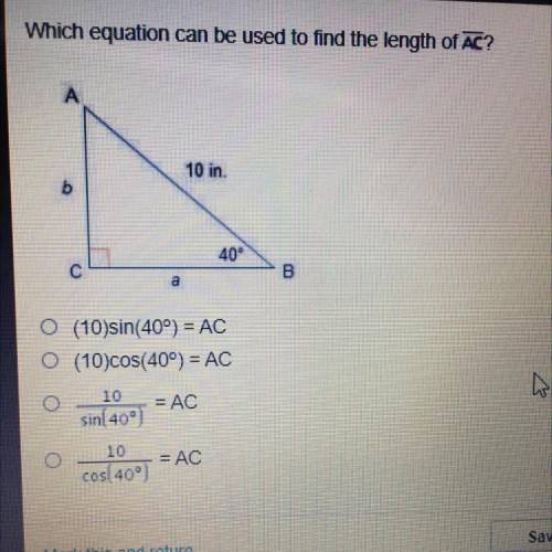 Which equation can be used to find the length of AC?