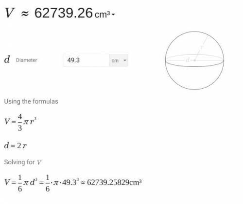 What is the volume of a sphere with a diameter of 49.3 cm, rounded to the nearest tenth of a cubic c