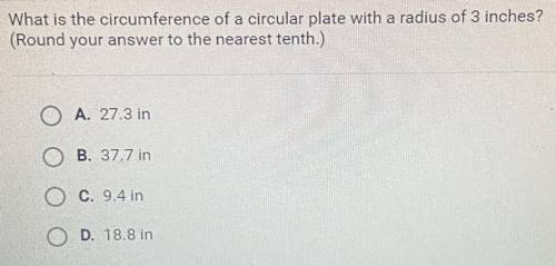 What is the circumference of a circular plate with a radius of 3 inches?

(Round your answer to th