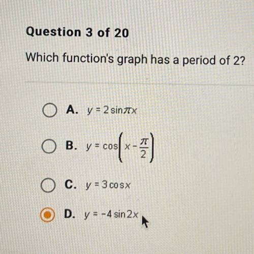 Which function's graph has a period of 2