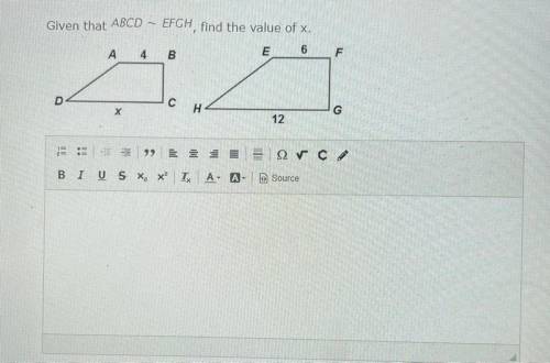 Given that ABCD ~ EFGH, find the value of x