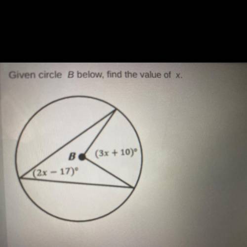 Given circle B below, find the value of X