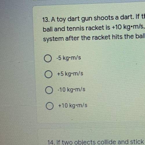 A toy dart gun shoots a dart. If the initial total momentum of a tennis ball and tennis racket is +