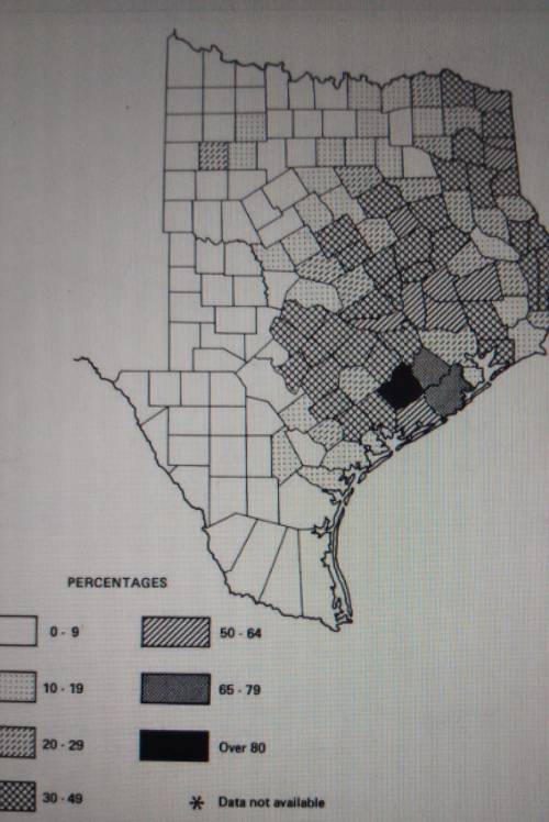 BLACK SLAVES AS A PERCENTAGE OF TOTAL POPULATION, 1860

The map above represents which era in Texa