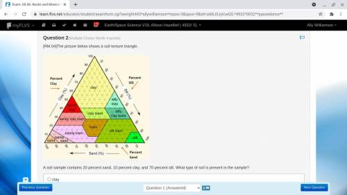 [RM.04]The picture below shows a soil texture triangle.

A soil sample contains 20 percent sand, 1