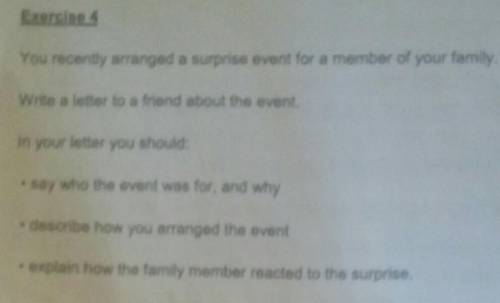 you recently arranged a Suprise events for a member of your family .. write a latter to a friend ab