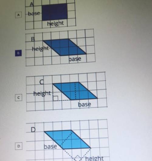 Select all parallelograms that have a correct height labeled for the given base