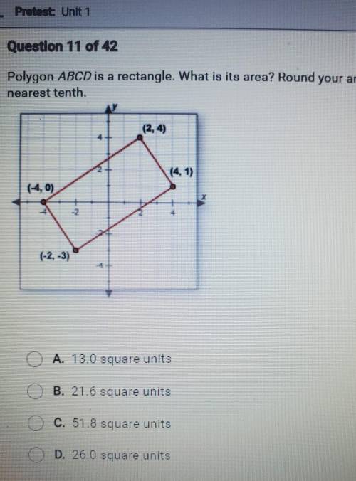 Polygon ABCD is a rectangle. What is its area? Round your answer to the nearest tenth.

A. 13.0 sq