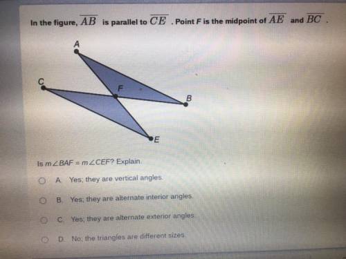 In The Figure Ab Is Parallel To Ce Point F Is The Midpoint Of Ae And Is Mbaf Mcef Explain A