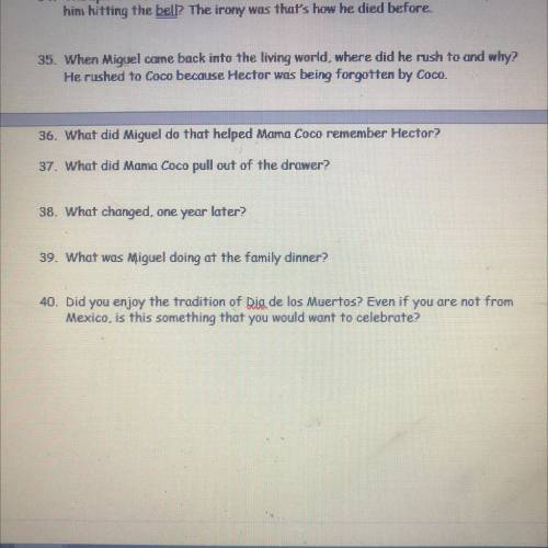 Spanish assignment : if you saw the movie coco please help answer these questions! Will give brainl