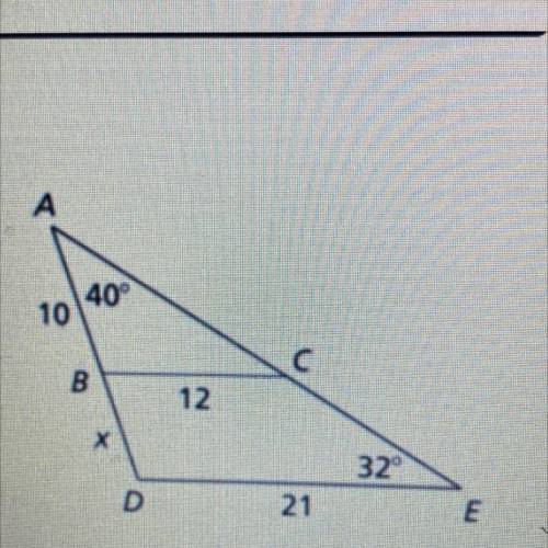 10) In the diagram, angle ABC
angle ADE. Fine the scale factor for angle ABC to angle ADE.