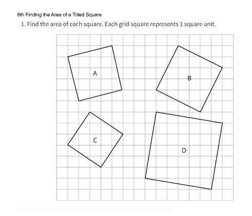 [PLEASE I HAVE 10 MINUTES - 40 POINTS]

Find the area of each square each grid square represents 1