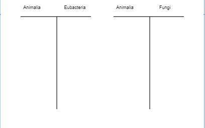 Complete two T-charts, one to compare the characteristics of the Animalia and Eubacteria kingdoms a