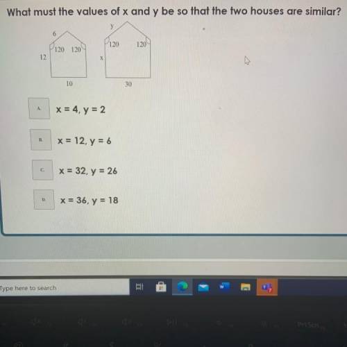 What must the values of x and y be so that the two houses are similar?