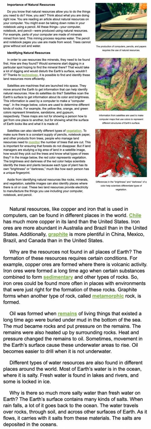 Read the document in the Image. Then, explain how natural resources are identified and why natural